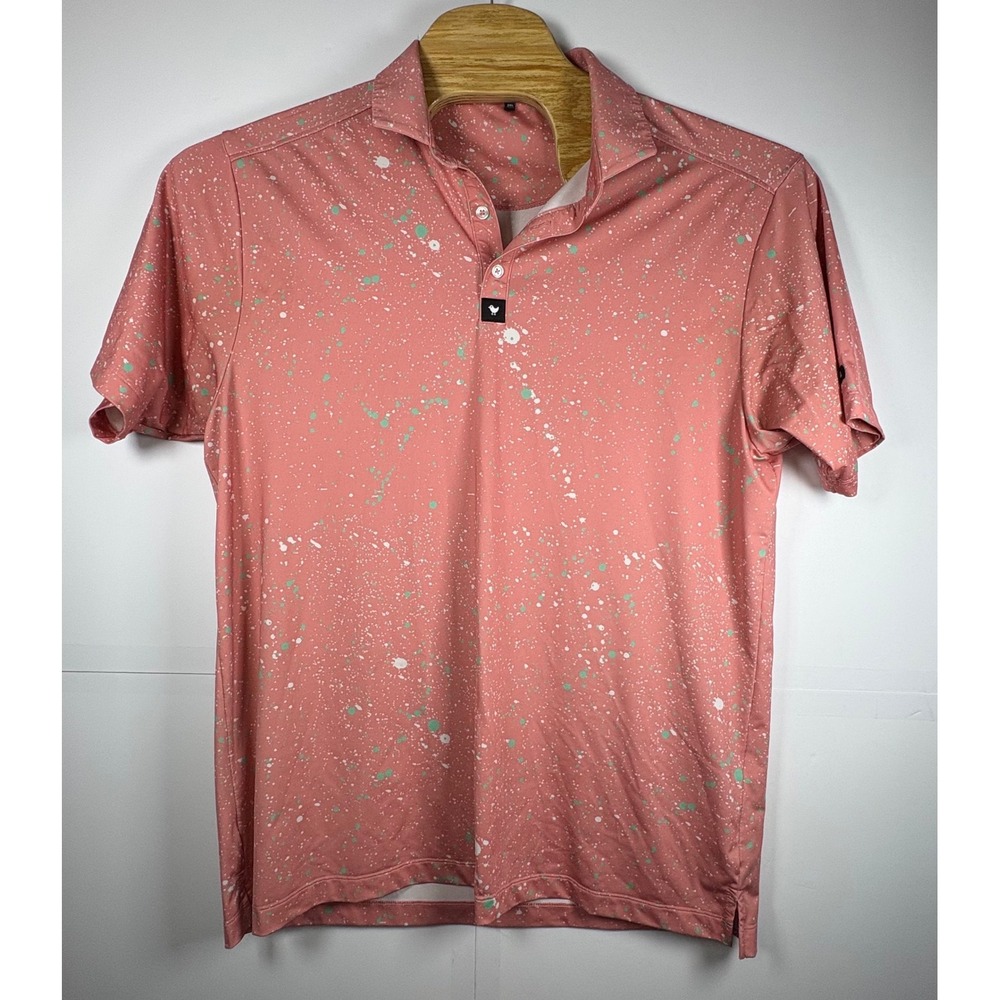 Bad Birdie Men's Performance Golf Polo Orange Paint Splatter Teal White Sz‎ 2XL